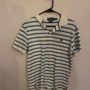 Ralph Lauren Men's Polo Shirt in White and Blue Stripes